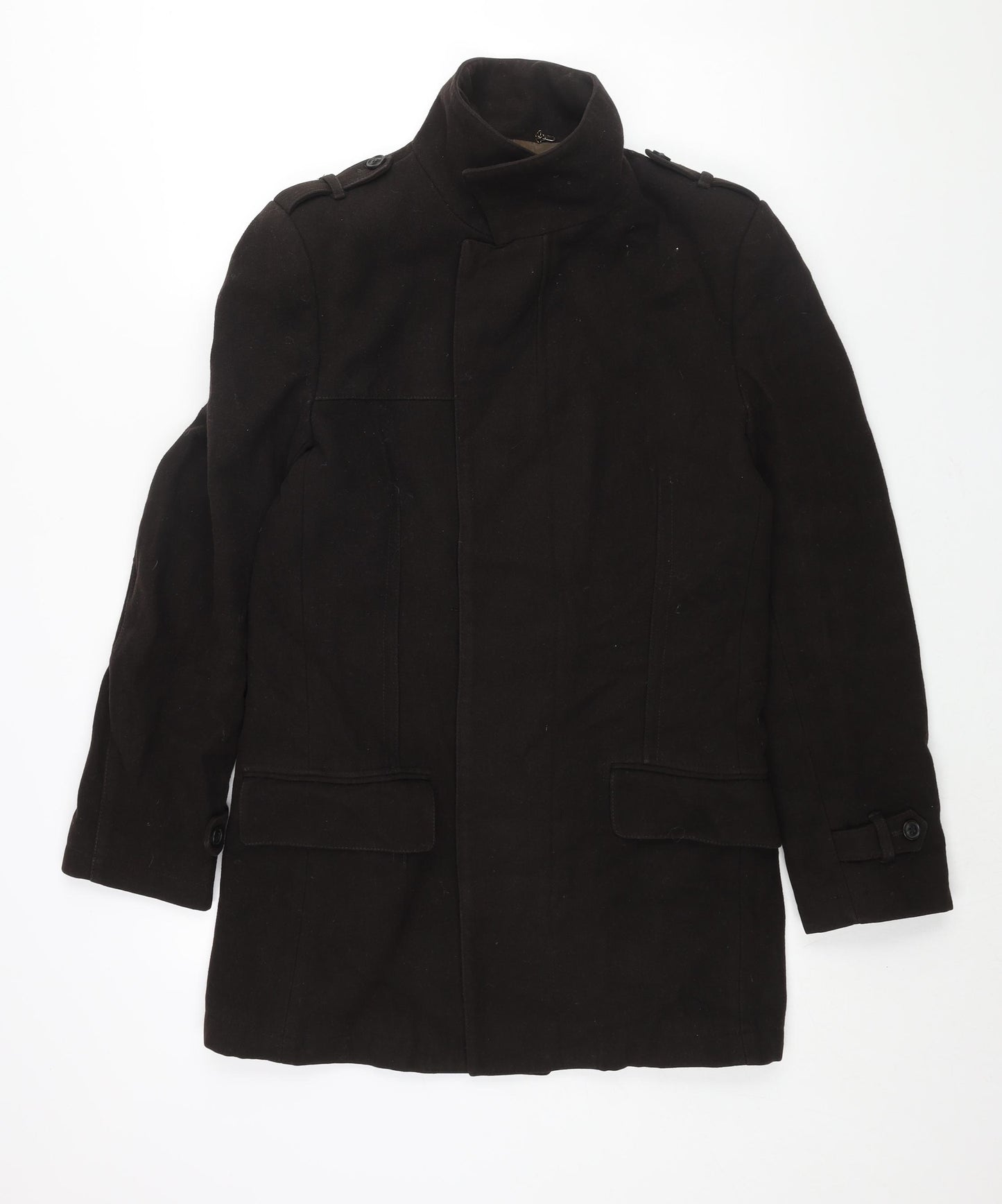 Linea Mens Brown Pea Coat Coat Size M Button