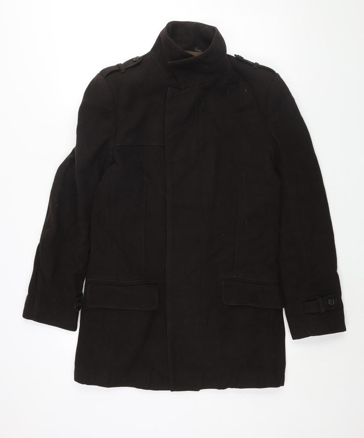 Linea Mens Brown Pea Coat Coat Size M Button