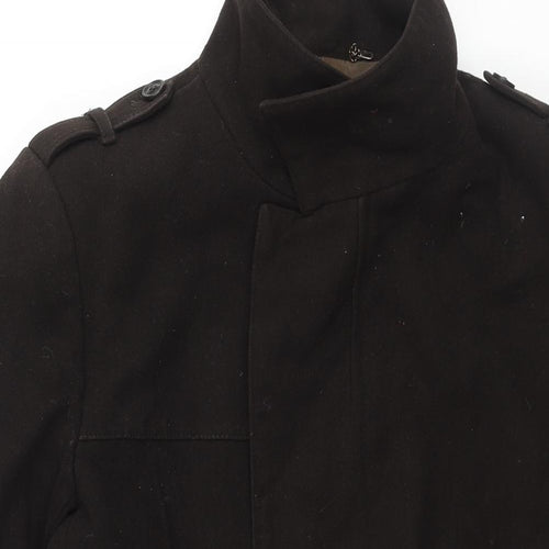 Linea Mens Brown Pea Coat Coat Size M Button