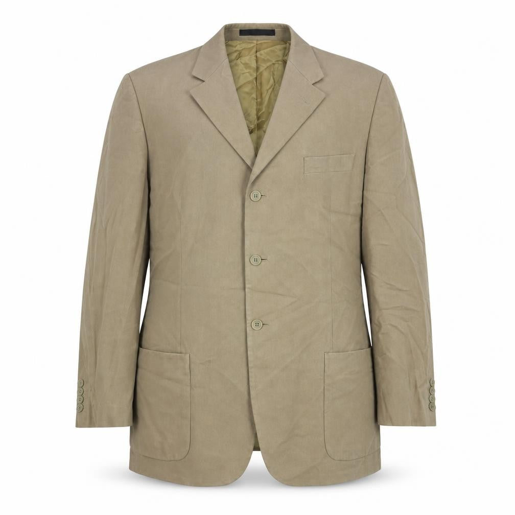 Front view of Marks & Spencer men’s beige cotton jacket blazer, size 46, regular