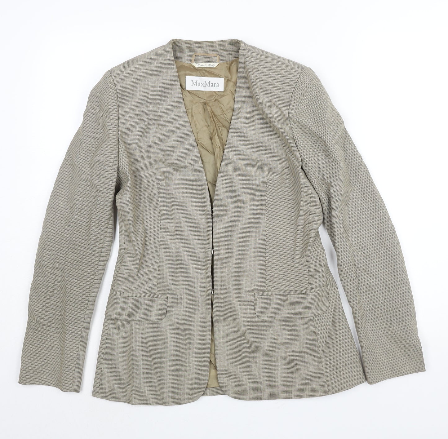 Max Mara Womens Beige Jacket Size 8 Hook & Eye - Vented Cuffs