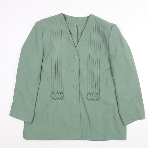 Fashion Extra Womens Green Jacket Size 20 Button - Pleated Embroidered