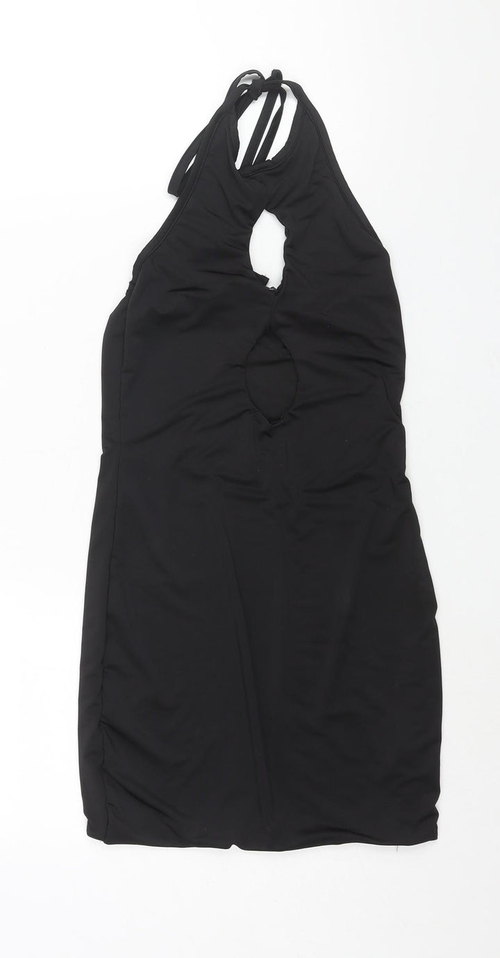 PRETTYLITTLETHING Womens Black Polyester Bodycon Size 6 Halter Tie - Cut Out