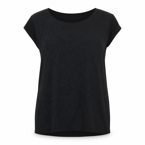 Miss Captain Trend Womens Black Polyester Tunic Blouse Size 16 Round Neck - Floral Detail Size 16-18
