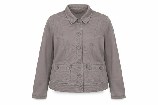 Front view of Casual Club women’s brown jacket, size UK 14, button