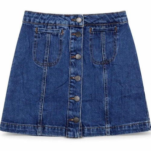 Topshop Womens Blue Cotton A-Line Skirt Size 8 Button