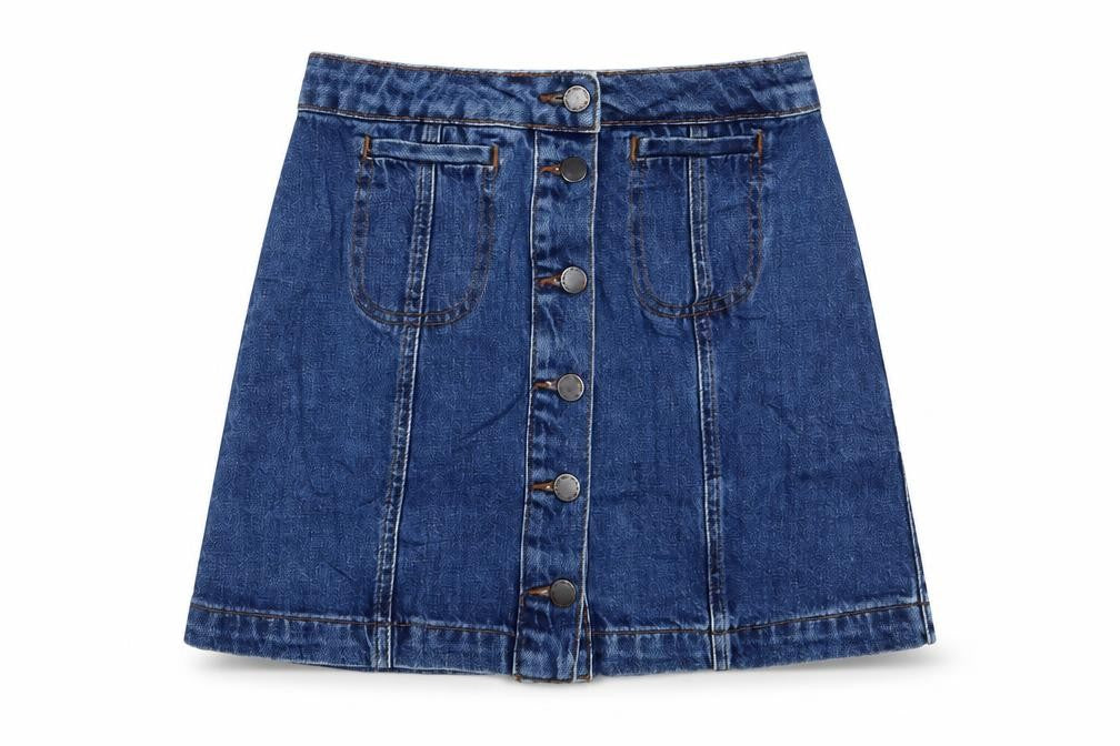 Topshop Womens Blue Cotton A-Line Skirt Size 8 Button