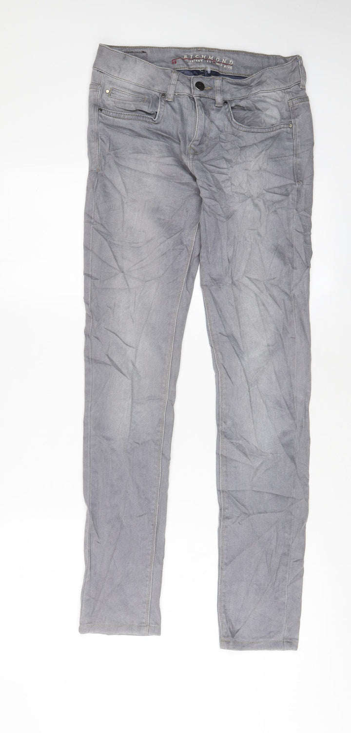 Richmond Mens Grey Cotton Straight Jeans Size 26 in L30 in Slim Zip