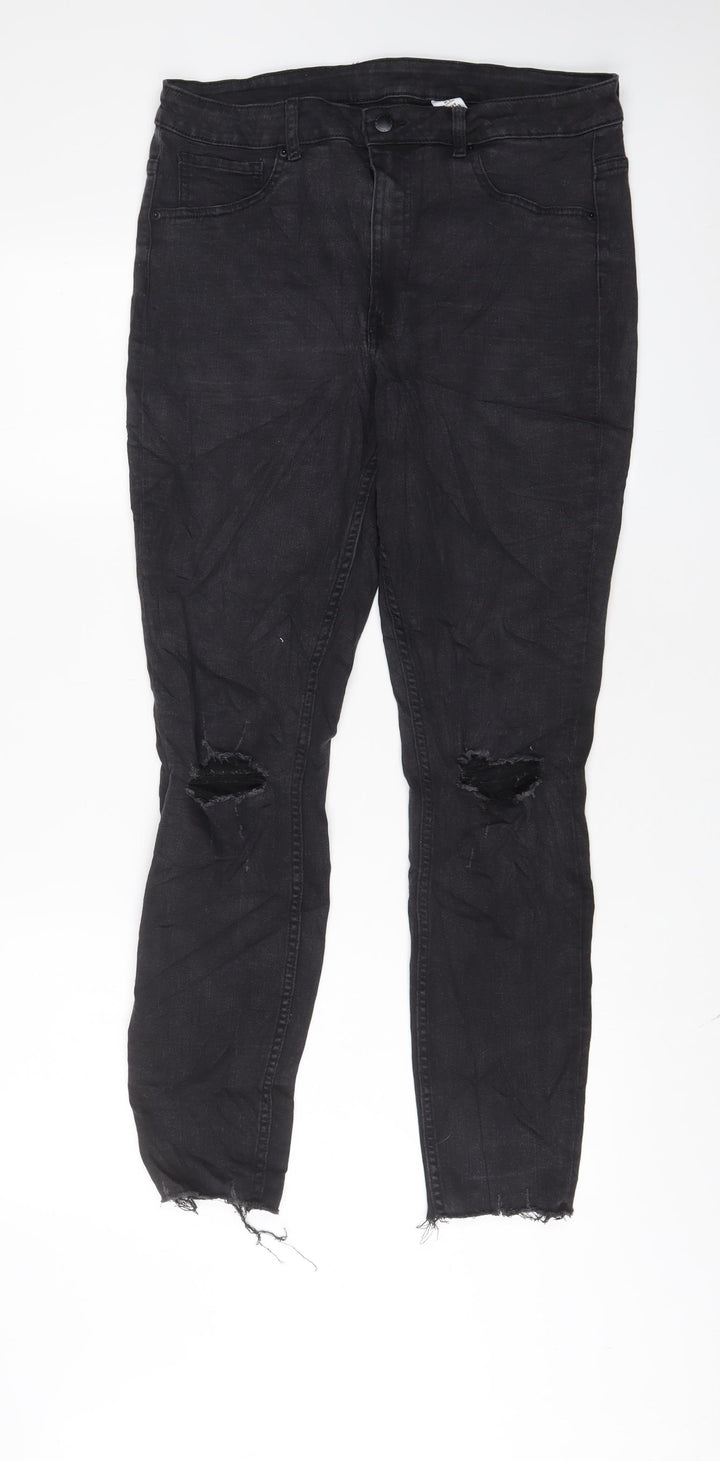 H&M Womens Grey Cotton Skinny Jeans Size 16 L29 in Regular Zip