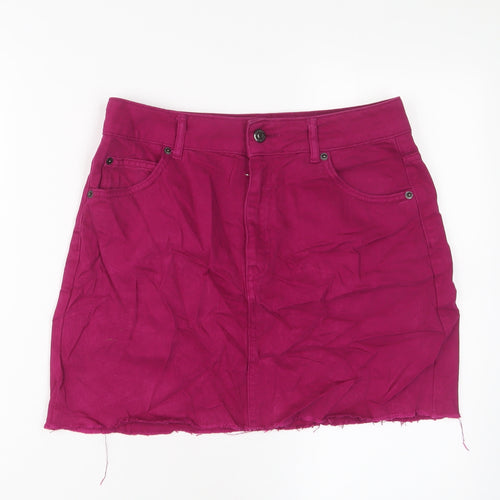 Topshop Womens Purple Cotton A-Line Skirt Size 10 Zip