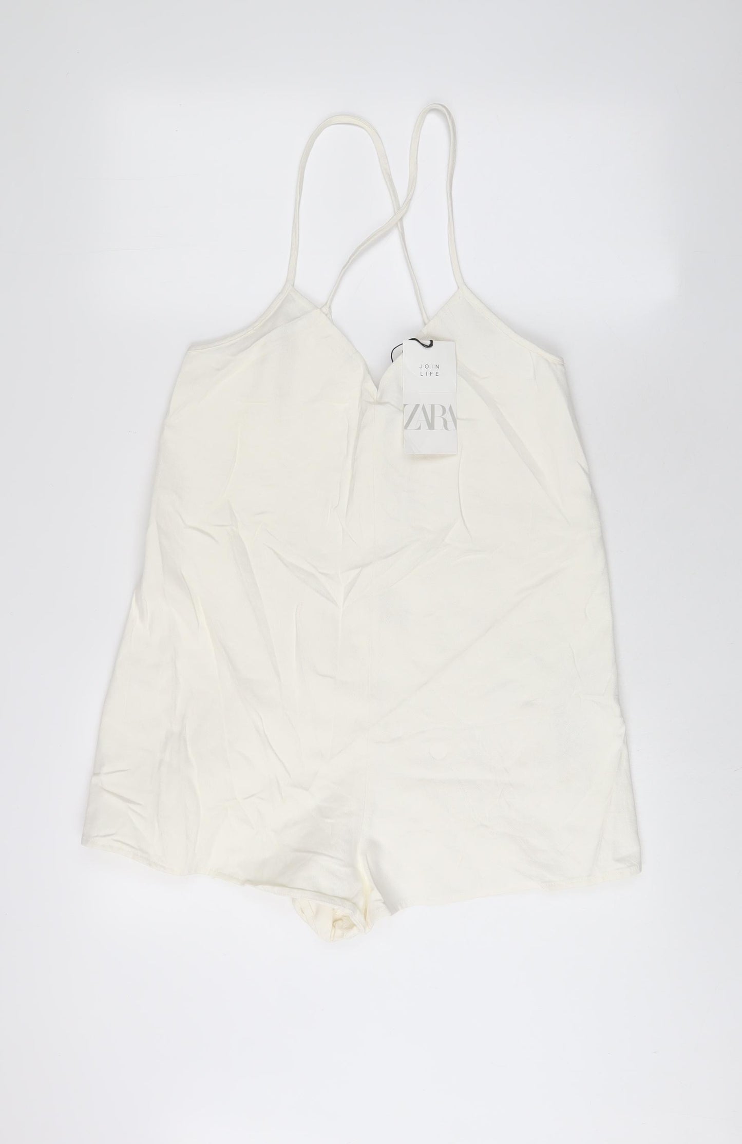 Zara Womens White Cotton Playsuit One-Piece Size M Zip