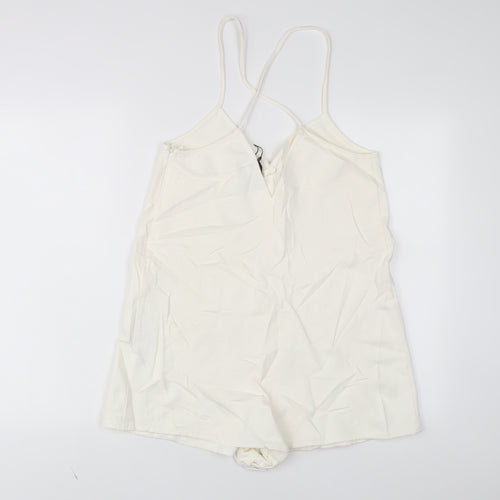 Zara Womens White Cotton Playsuit One-Piece Size M Zip