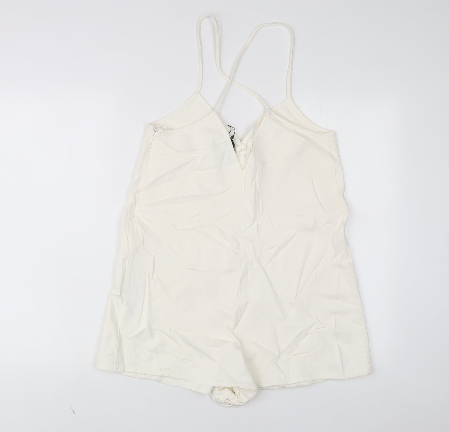 Zara Womens White Cotton Playsuit One-Piece Size M Zip