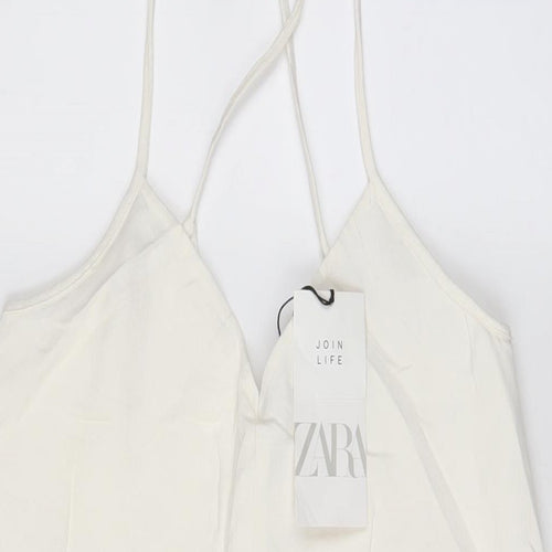 Zara Womens White Cotton Playsuit One-Piece Size M Zip