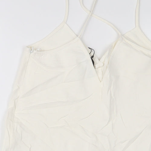 Zara Womens White Cotton Playsuit One-Piece Size M Zip