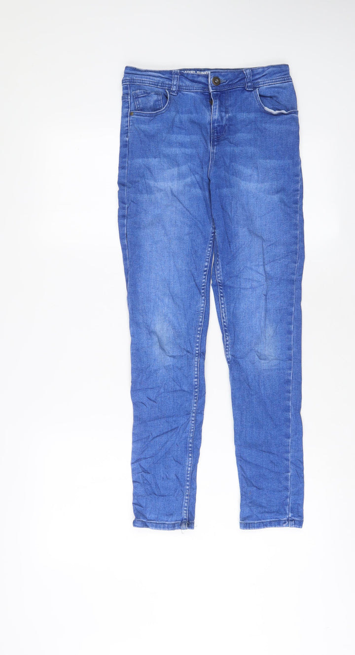 Denim & Co. Girls Blue Cotton Skinny Jeans Size 11-12 Years L26 in Regular Zip