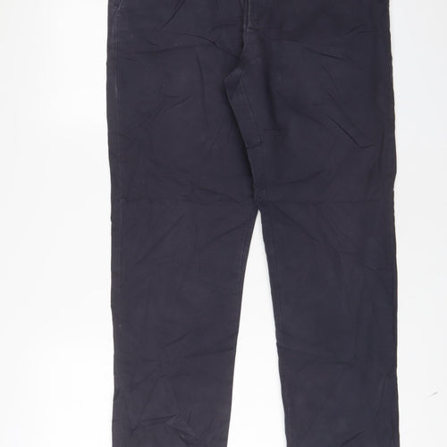 Marks and Spencer Mens Blue Cotton Chino Trousers Size 34 in L33 in Regular Zip