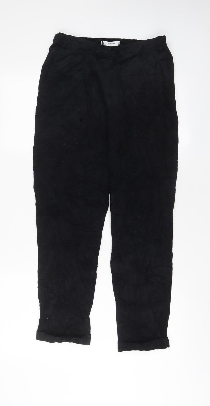 Mango Womens Blue Cotton Trousers Size S L27 in Regular Drawstring