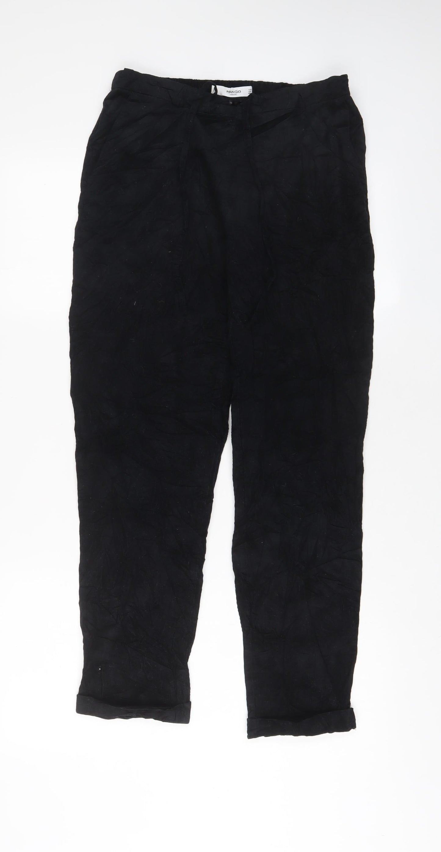 Mango Womens Blue Cotton Trousers Size S L27 in Regular Drawstring
