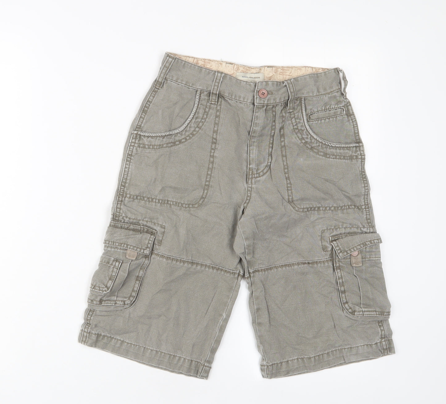 RJR.John Rocha Boys Green Camouflage Cotton Cargo Shorts Size 10 Years L12 in Regular Zip - Adjustable waist