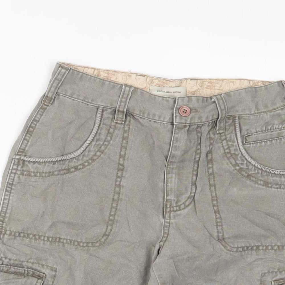 RJR.John Rocha Boys Green Camouflage Cotton Cargo Shorts Size 10 Years L12 in Regular Zip - Adjustable waist