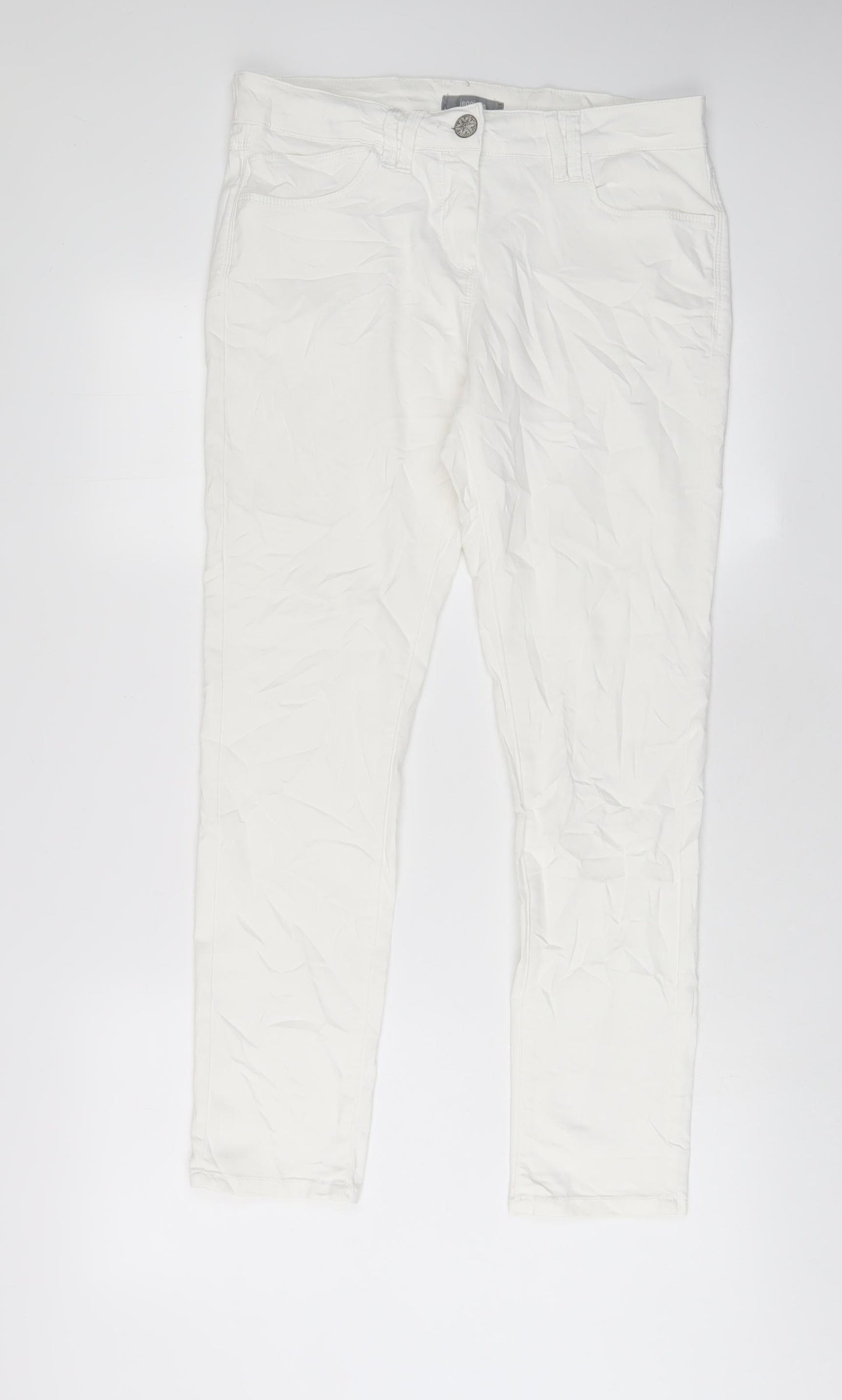 Marks and Spencer Womens White Cotton Skinny Jeans Size 14 L28 in Regular Zip