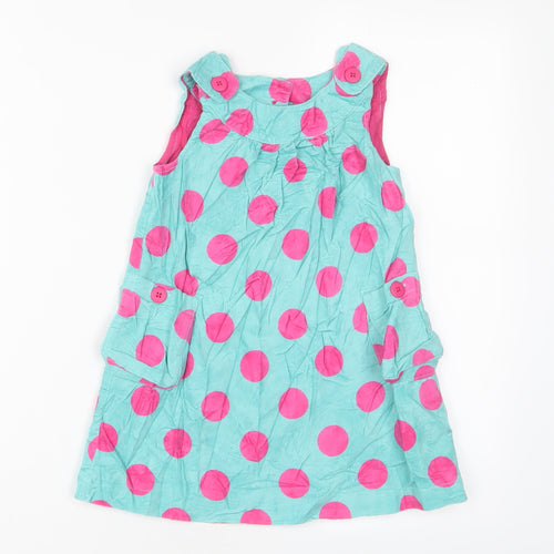 John Lewis Girls Blue Polka Dot Cotton A-Line Size 18-24 Months Crew Neck Button