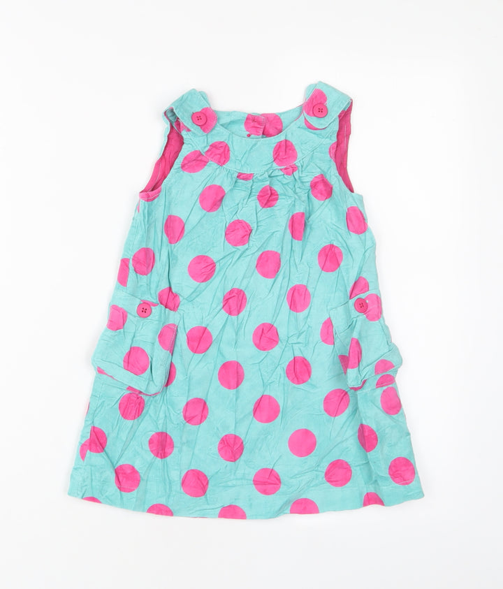 John Lewis Girls Blue Polka Dot Cotton A-Line Size 18-24 Months Crew Neck Button