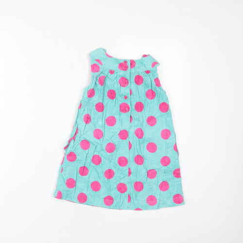John Lewis Girls Blue Polka Dot Cotton A-Line Size 18-24 Months Crew Neck Button