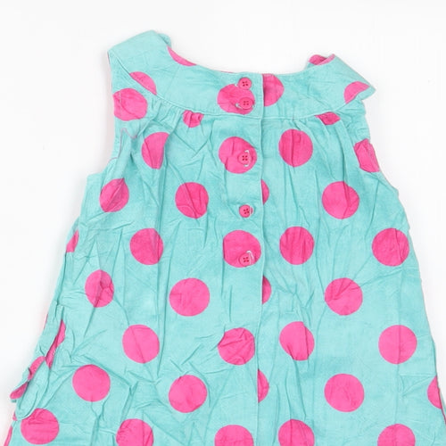 John Lewis Girls Blue Polka Dot Cotton A-Line Size 18-24 Months Crew Neck Button