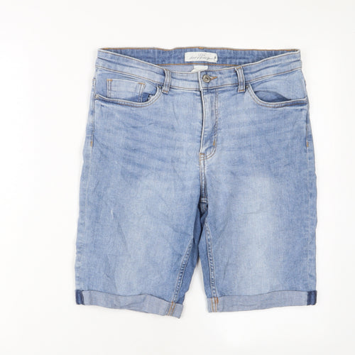 H&M Womens Blue Cotton Basic Shorts Size 10 L9 in Regular Zip