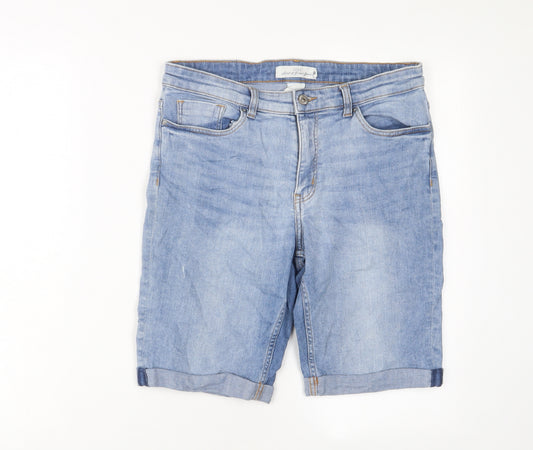 H&M Womens Blue Cotton Basic Shorts Size 10 L9 in Regular Zip