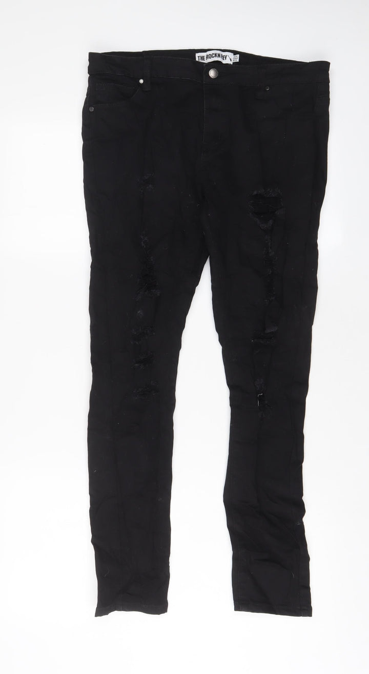 The Rockin Rev Womens Black Cotton Skinny Jeans Size 14 L29 in Regular Zip