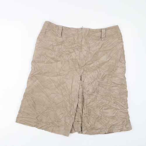 Principles Womens Beige Cotton A-Line Skirt Size 14 Zip - Pleated