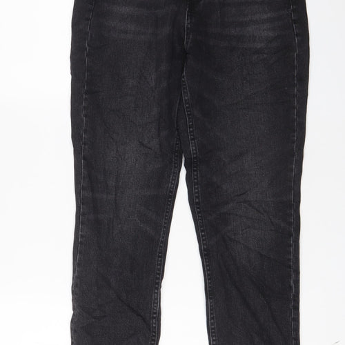 Zara Womens Black Cotton Tapered Jeans Size 8 L28 in Regular Zip
