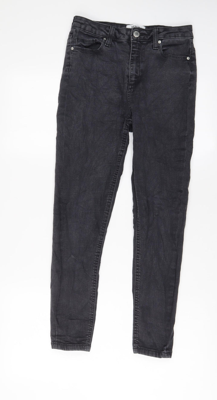 Miss Selfridge Womens Grey Cotton Skinny Jeans Size 10 L26 in Regular Zip
