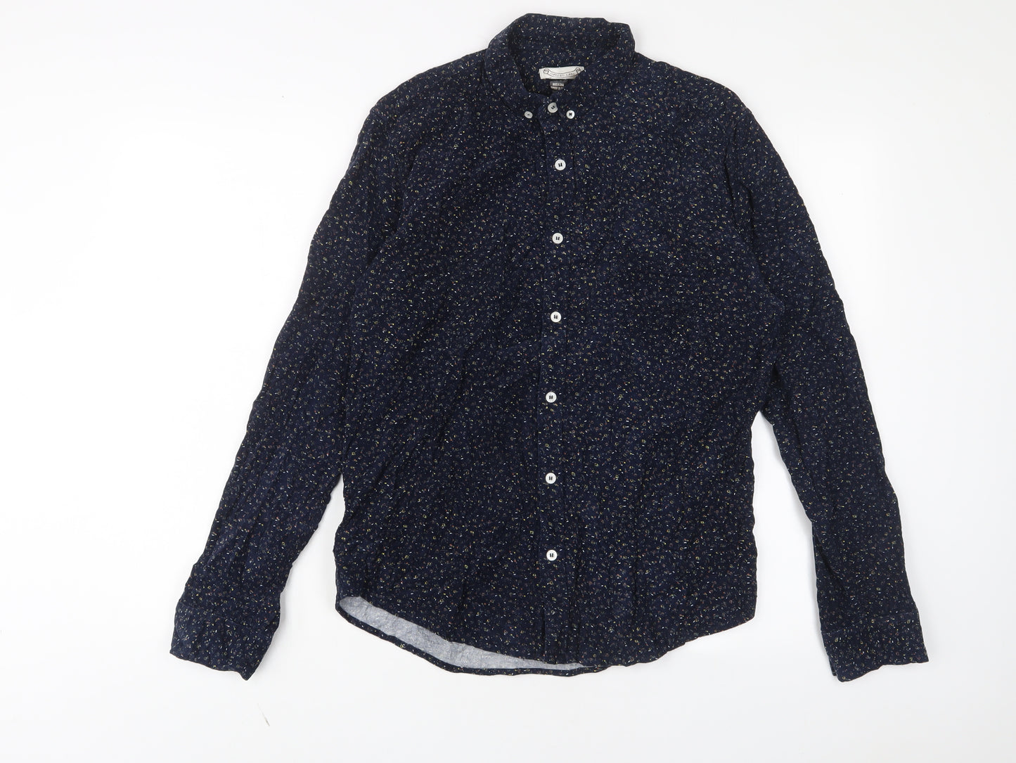 Oxford Lads Mens Blue Geometric Cotton Button-Up Size M Collared Button