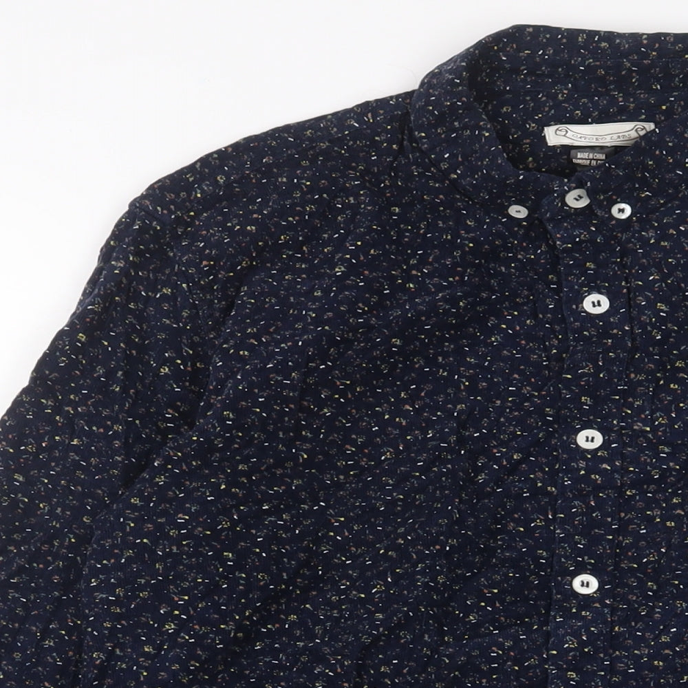 Oxford Lads Mens Blue Geometric Cotton Button-Up Size M Collared Button
