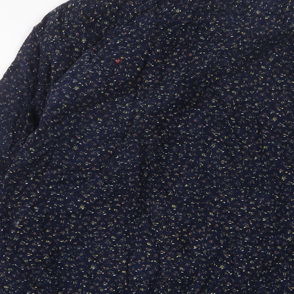 Oxford Lads Mens Blue Geometric Cotton Button-Up Size M Collared Button