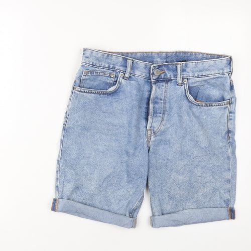 H&M Mens Blue Cotton Bermuda Shorts Size 30 in L8 in Slim Button