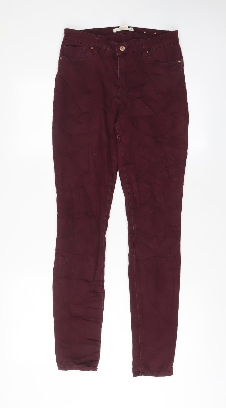 H&M Womens Red Cotton Skinny Jeans Size 10 L31 in Regular Zip