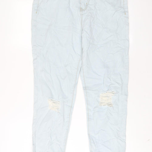 Boohoo Womens Blue Cotton Straight Jeans Size 10 L26 in Regular Zip