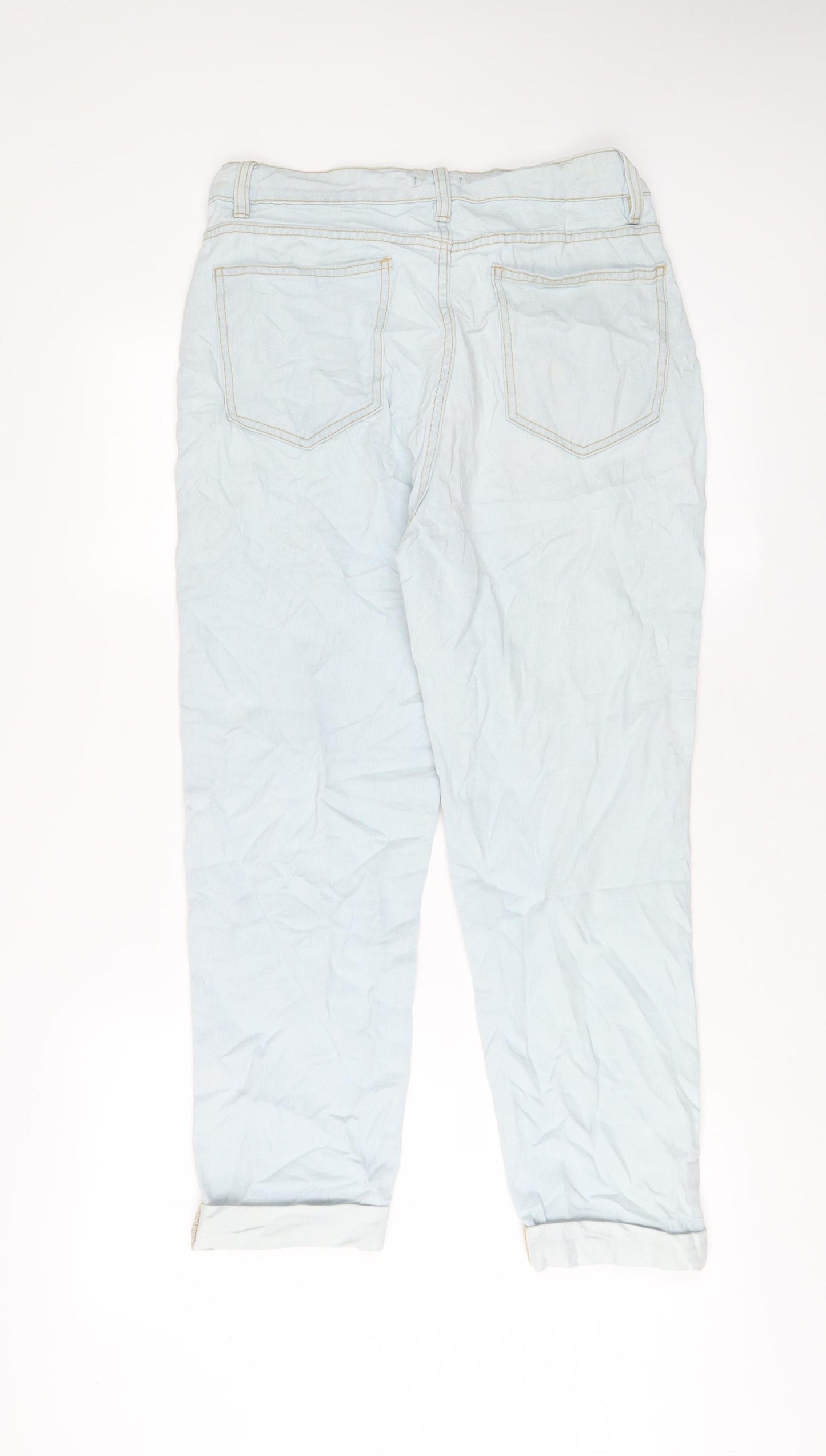 Boohoo Womens Blue Cotton Straight Jeans Size 10 L26 in Regular Zip