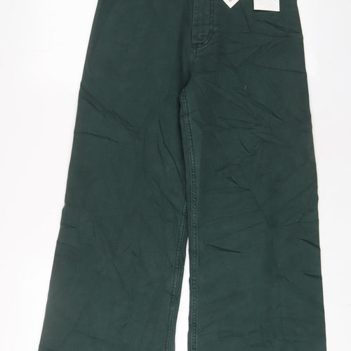 Zara Womens Green Cotton Wide-Leg Jeans Size 10 L30 in Regular Zip