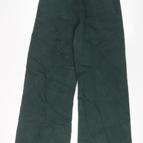 Zara Womens Green Cotton Wide-Leg Jeans Size 10 L30 in Regular Zip