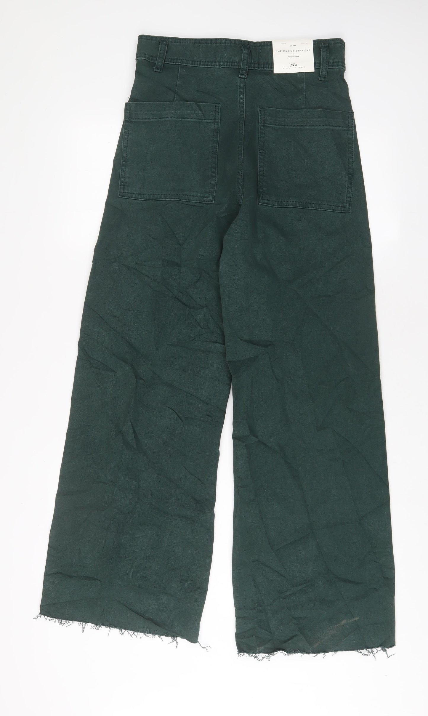Zara Womens Green Cotton Wide-Leg Jeans Size 10 L30 in Regular Zip