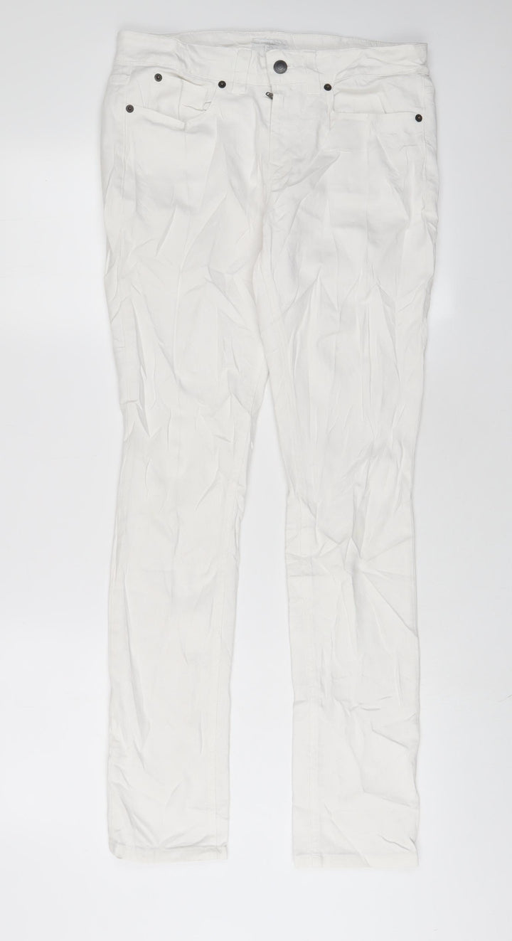 THE WHITE COMPANY Womens White Cotton Skinny Jeans Size 10 L31 in Regular Zip