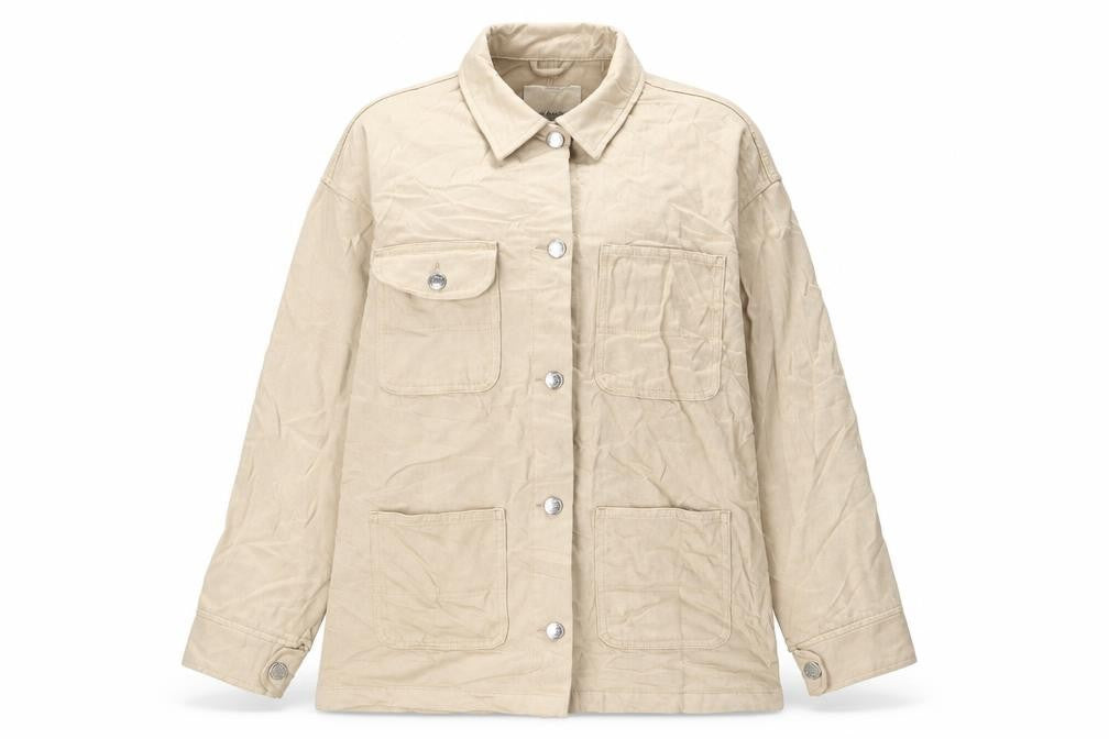 Front view of Monki women’s beige jacket, size S, button