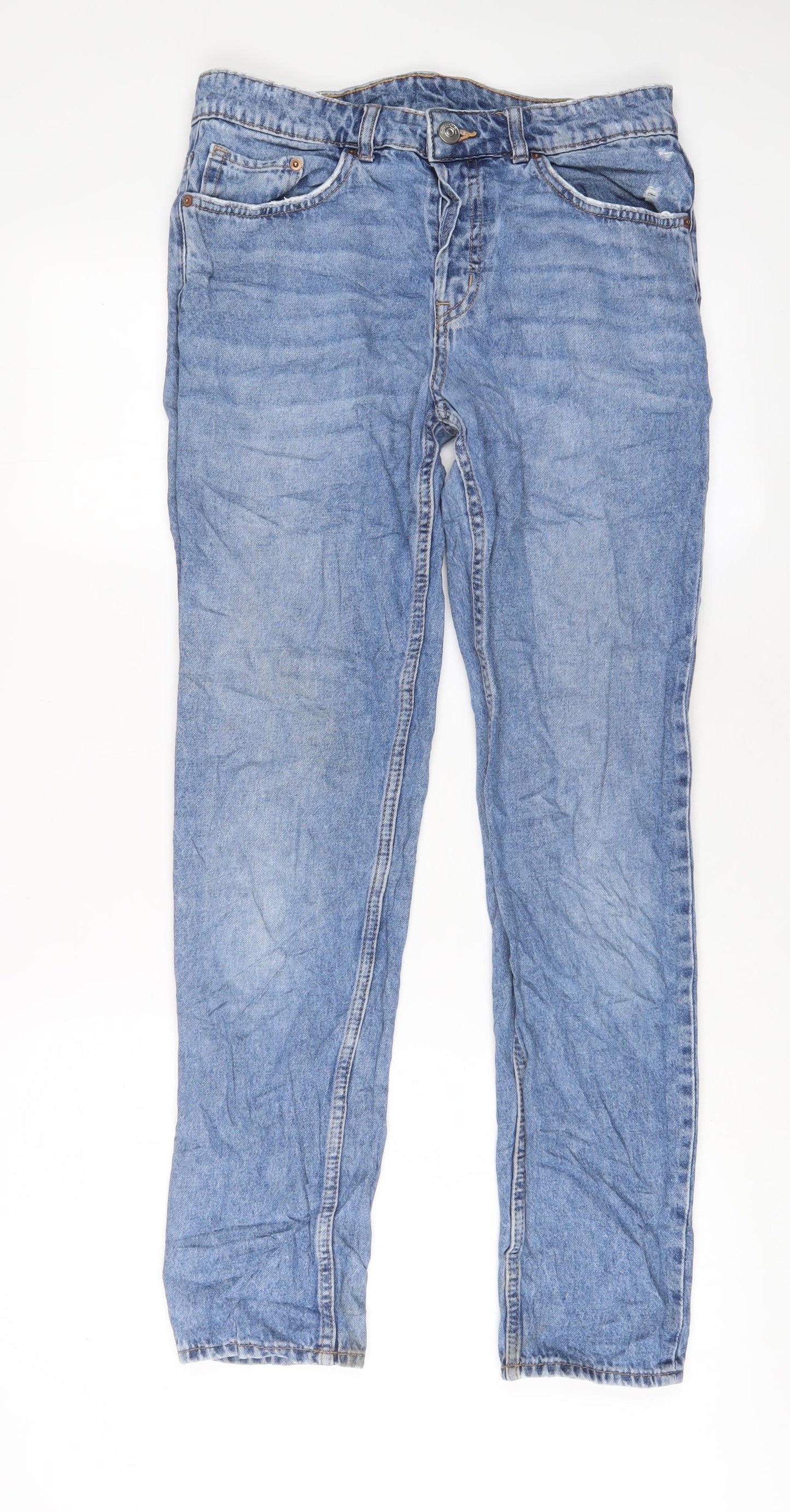 H&M Womens Blue Cotton Straight Jeans Size 8 L30 in Regular Button