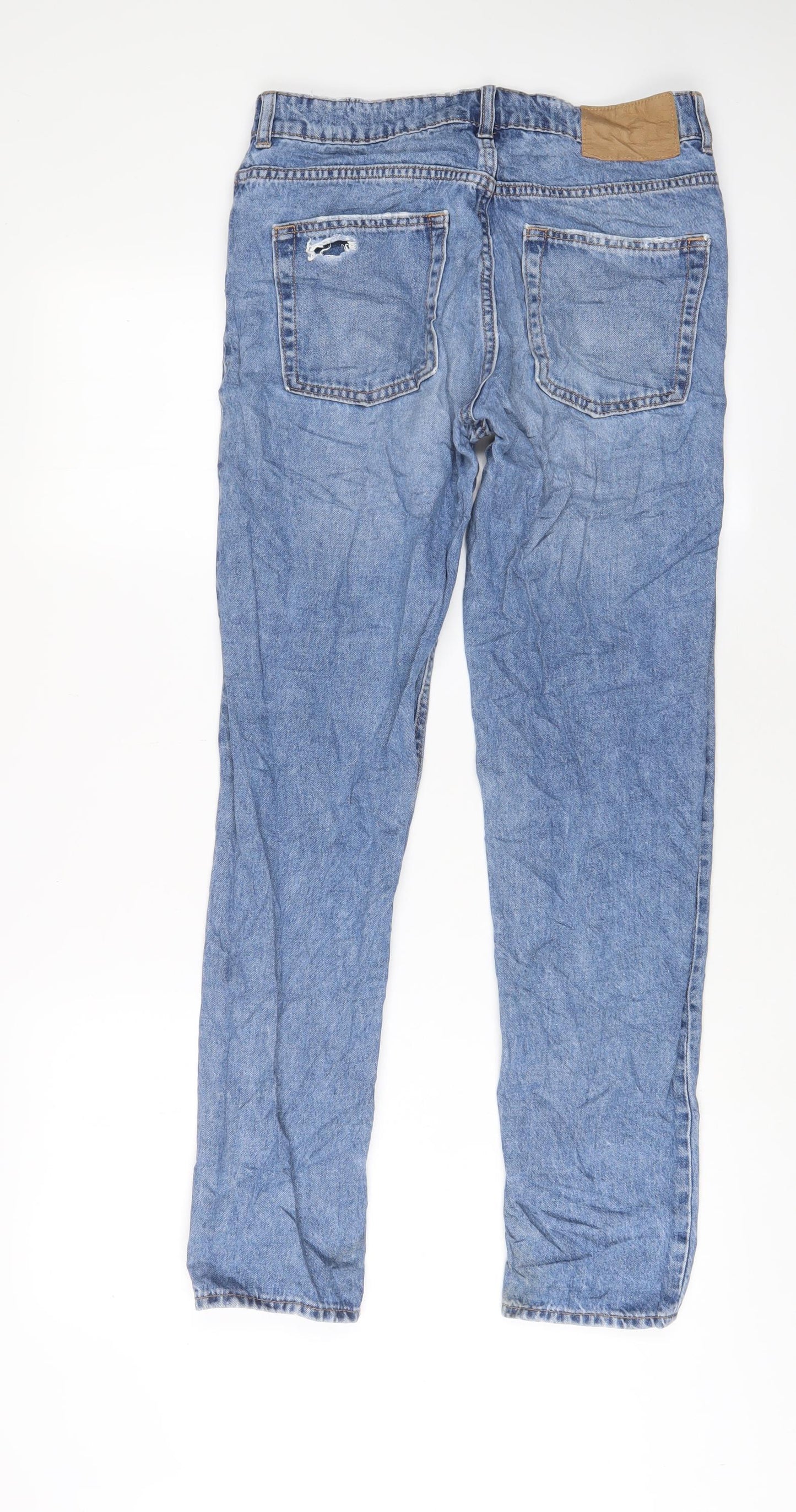 H&M Womens Blue Cotton Straight Jeans Size 8 L30 in Regular Button